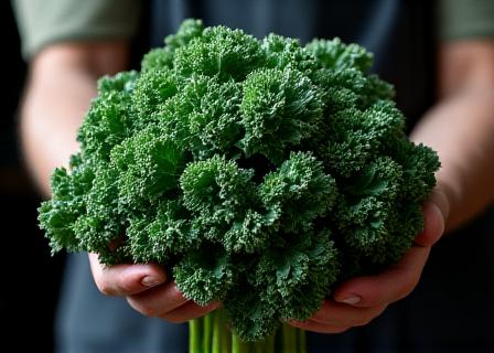 Vibrant green kale bunches recently harvested